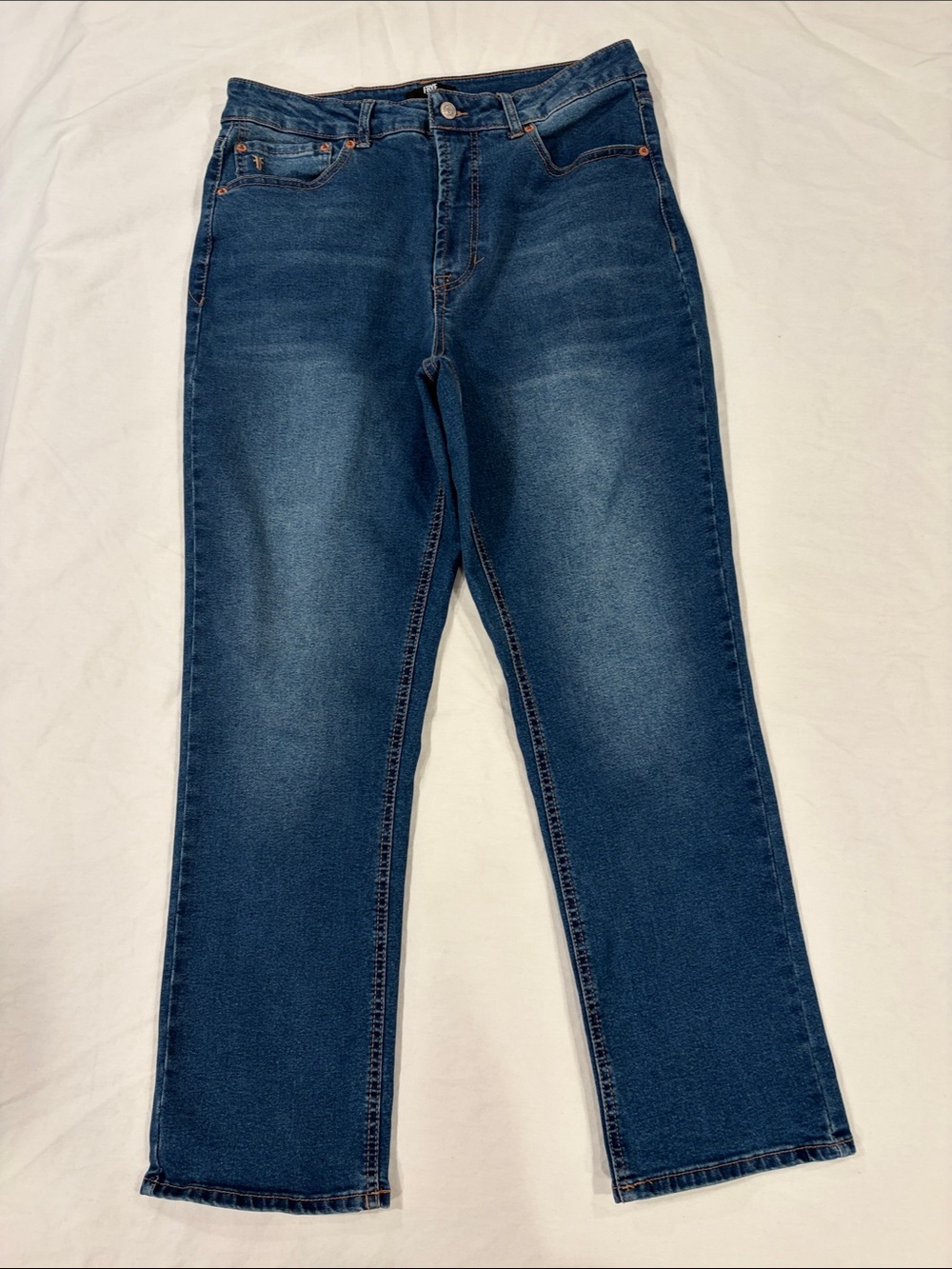 Frye Medium Blue Denim Jeans with Brass Button